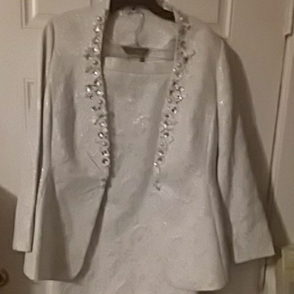 Champagne White Women's Blazer With skirt with Embellishments